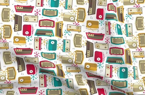 Spoonflower Tela - Retro Atomic Technology Music Mid Century Geek Radio impresa en tela de gasa Fat Quarter - Vestidos de moda para costura para