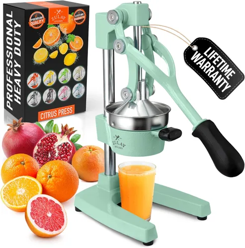 Zulay Kitchen Exprimidor de hierro fundido, exprimidor manual resistente con coladores desmontables para una fácil limpieza, prensa de jugo de