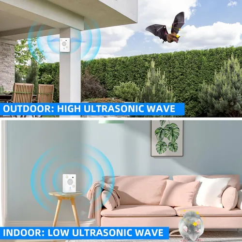 Miniatura 4 de Paquete de 4 dispositivos ultrasónicos repelentes de murciélagos 2025 – Mantén a los murciélagos lejos del ático, porche y casa Disuasorio