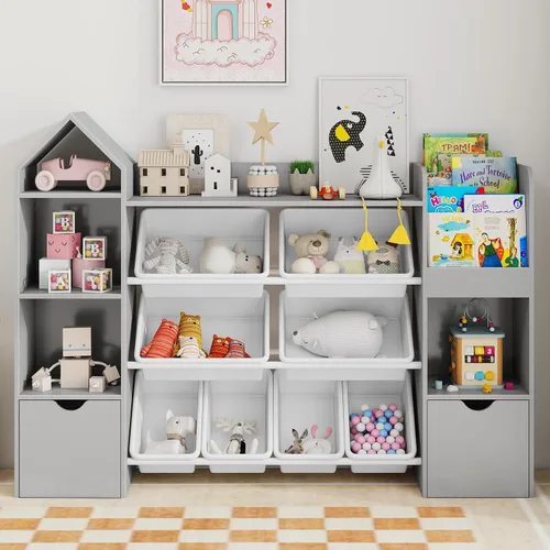 Miniatura 3 de Vabches Organizador de juguetes para niños con 8 cubos de juguetes extraíbles, organizadores de almacenamiento de juguetes de 4 niveles con 4 cubos