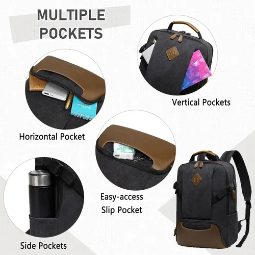 Miniatura 4 de Kasqo Mochila para laptop de 15.6 pulgadas, impermeable, antirrobo, negocios, viajes, universidad, bolsa de mano con puerto de carga USB para Negro