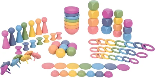 TickiT Rainbow Wooden Super Set | Juego de 84 | 12 formas | 7 colores | Juego de piezas sueltas para bebés y niños pequeños de 10 meses | Inspira
