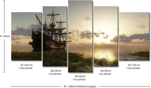 Miniatura 7 de Barco pirata náutico arte de pared barco vikingo 5 paneles pintura la imagen impresiones sobre lienzo arte moderno para sala de estar decoración