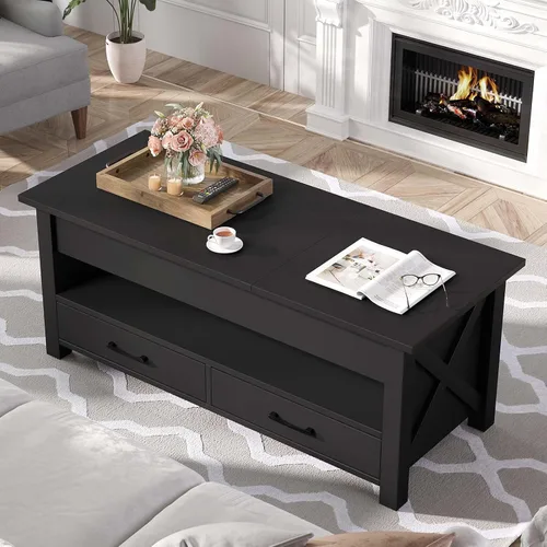 Miniatura 2 de Seventable - Mesa auxiliar, mesa de centro con elevación de 47.2 pulgadas con 2 cajones de almacenamiento y compartimento oculto, soporte de granja