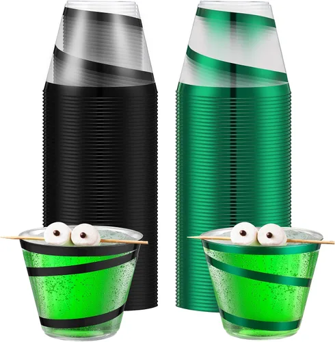 Miniatura 22 de Gejoy Vasos de plástico con borde de 9 onzas, vasos desechables para beber vino, vasos de graduación transparentes y elegantes para suministros