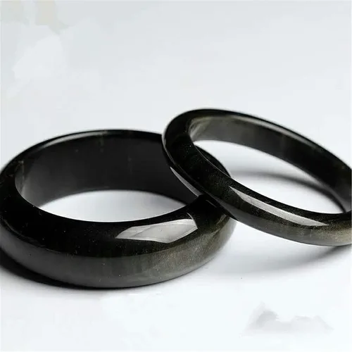 Miniatura 3 de Brazalete de piedra de cristal de obsidiana de oro natural AAAA diámetro interior 2.441in