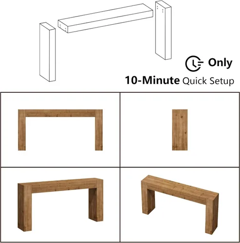 Miniatura 7 de Mesa consola de madera maciza para entrada, mesa de sofá de granja de 63 pulgadas de largo detrás del sofá, mesas de entrada rectangulares rústicas