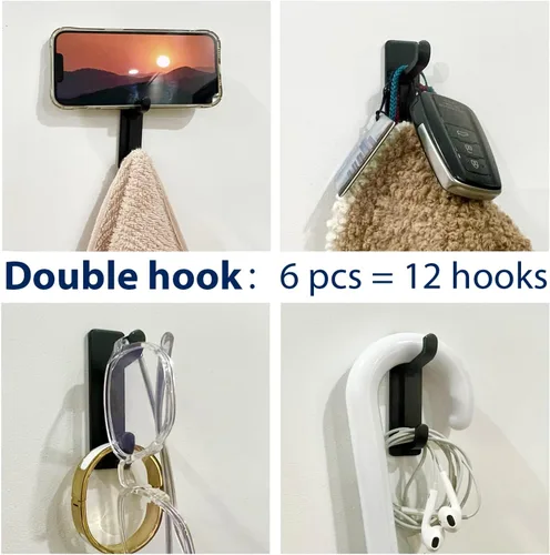 Miniatura 3 de pickpiff Ganchos de pared para abrigo y toalla: 13LB fuerte adhesivo para colgar puerta, color negro, paquete de 6