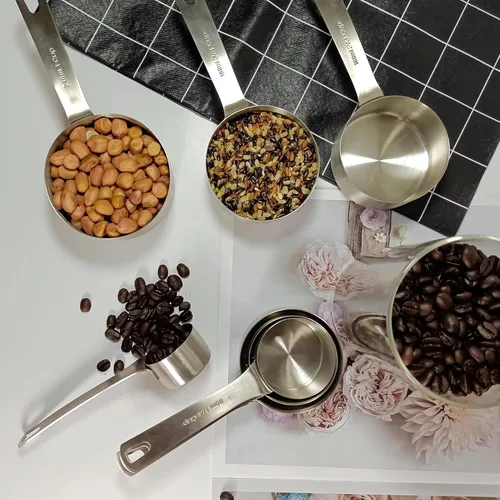 Miniatura 4 de Juego de Tazas Medidoras Hotsyang, Tazas Medidoras de Acero Inoxidable 18/8 para Seco y Líquido, Tazas de Medición de Metal con Tabla de Conversión