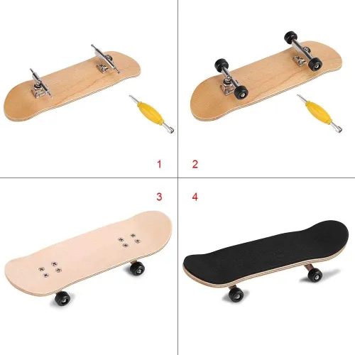 Miniatura 4 de Patineta de dedo de madera, rueda de rodamiento de stent, juguete novedoso para reducir la presión, regalos para niños (negro)
