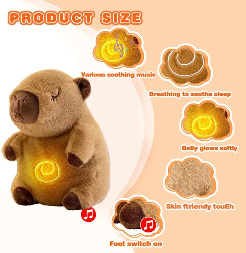 Miniatura 3 de Capybara - Animal de peluche que respira y alivia la ansiedad, con movimiento de respiración realista, luces de música relajantes, peluches