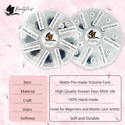 Miniatura 5 de Kit de extensiones de pestañas prefabricadas 10D, bandeja mixta 5D, 1000 abanicos de pestañas prefabricados, abanicos de pestañas puntiagudas hechas