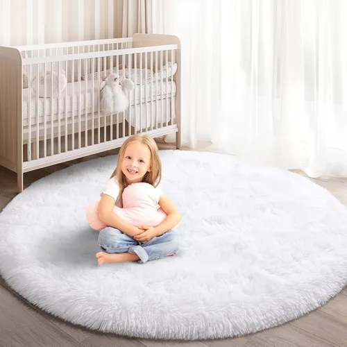 Miniatura 28 de Alfombra Redonda para Dormitorio, Alfombras de Área Circulares Suaves y Esponjosas de 4x4 pies para Cuarto de Niños y Niñas, Habitación Infantil