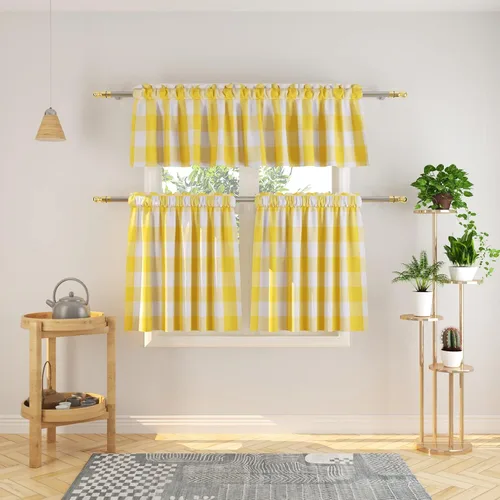 Miniatura 143 de Cenefas de cortina para ventana de 16 pulgadas de largo, 2 paneles de cuadros búfalo, cortinas pequeñas con bolsillo para barra, estilo clásico