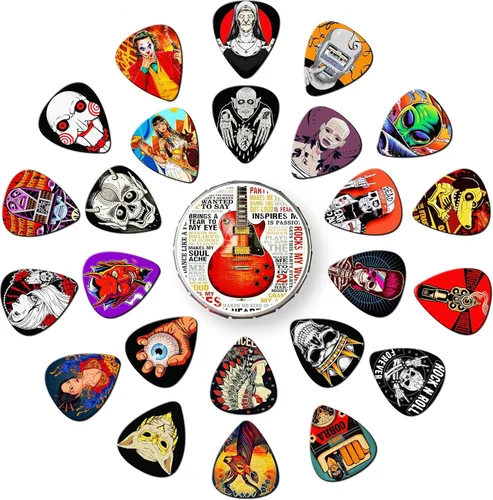 Miniatura 8 de 24 piezas de púas de guitarra 4 espesores de púas de guitarra delgadas, medianas, pesadas, púas de guitarra 0.46 0.71 0.96 1.20 mm, regalo único
