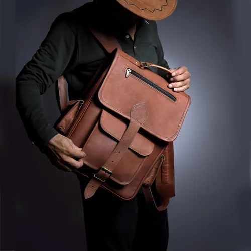 Miniatura 3 de cuero Mochila vintage de cuero de grano completo para laptop, mochila hecha a mano, calidad premium y encanto clásico, mochila de cuero para hombres
