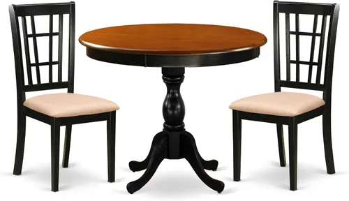East West Furniture AMNI3-BCH-C - Juego de comedor de 3 piezas para espacios pequeños que contiene una mesa de cocina redonda con pedestal y 2