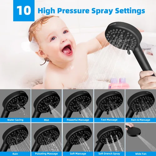 Miniatura 2 de Hibbent Todo Metal 10" Combo de Cabezal de Ducha de Lluvia Filtrado Dual, Cabezal de Ducha de Mano de Alta Presión con Brazo de Extensión Ajustable