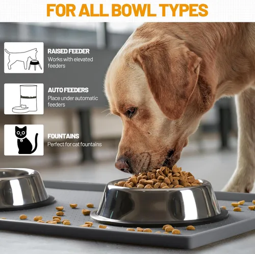 Miniatura 6 de Hubulk - Alfombrilla para alimentación de perros, 100% impermeable, de silicona de grado alimenticio para mascotas, apta para lavavajillas, borde