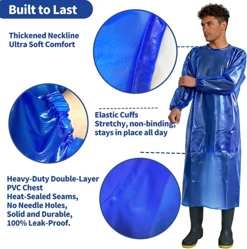 Miniatura 4 de SUJAN Traje Antisalpicaduras Delantal Impermeable Resistente a Químicos, Mono de PVC de Manga Larga Azul real
