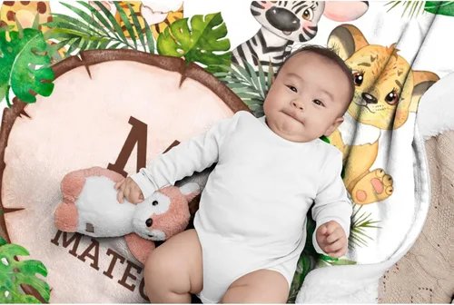 Miniatura 4 de Manta personalizada de animales bebés para niños y niñas, mantas personalizadas con nombre, manta ligera de franela suave para ropa de cama, sofá