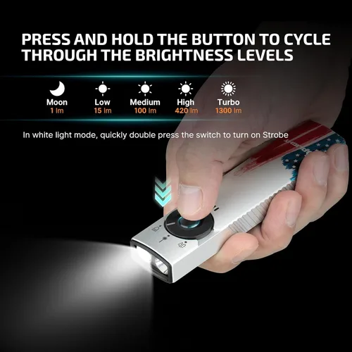 Miniatura 2 de OLIGHT Arkfeld Pro - Linterna plana recargable EDC con haz verde, combo UV y LED blanco, 1300 lúmenes, luces de bolsillo portátiles, triple fuente