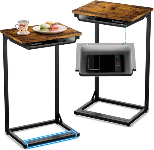 Miniatura 9 de YEASHEIN Mesa auxiliar en forma de C con cubículo, base reforzada, mesas de sofá pequeñas que se deslizan por debajo, mesa C de 27 pulgadas de alto