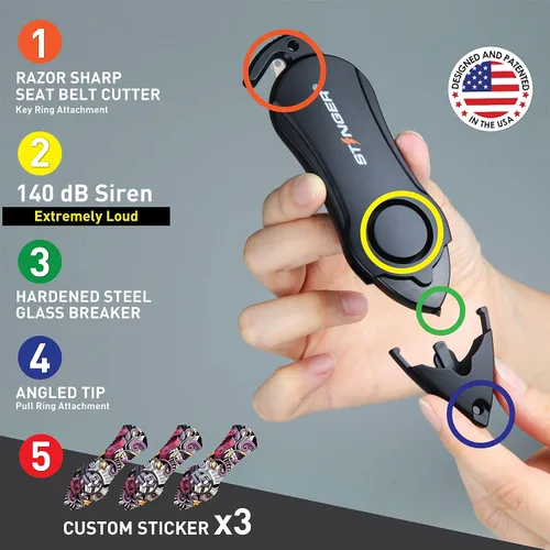 Miniatura 3 de Stinger Llavero de alarma personal, herramienta de emergencia, sirena de alarma de pánico de seguridad, cortador de cinturón de seguridad, rompe