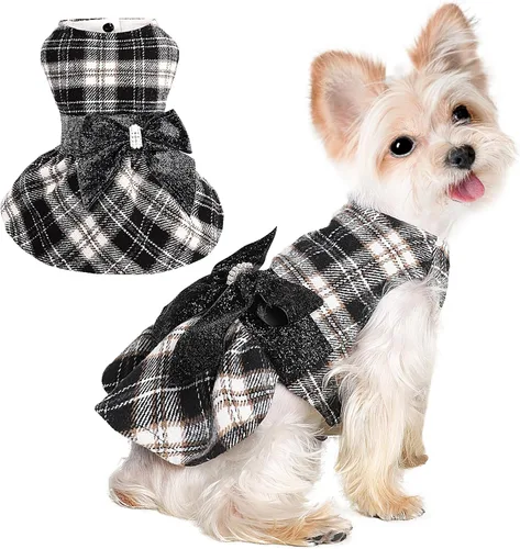 Miniatura 20 de Suéter para perro, ropa de invierno para perros pequeños, niño y niña, vestido de otoño para perrito, forro polar cálido, chihuahua, Yorkie, Tartán