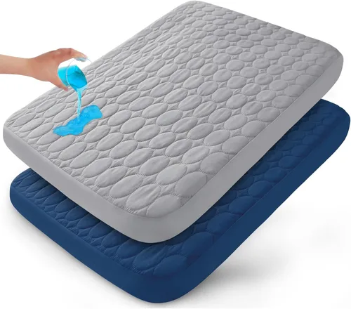 Miniatura 7 de Sábanas para Pack and Play Ajustables Protector Impermeable Acolchado, Paquete de 2 Almohadillas de Colchón de Corralito Compatibles con Graco Pack