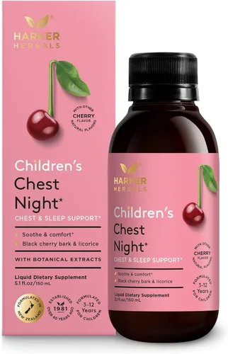 Jarabe Herbal Nocturno para el Pecho Infantil, Apoyo para el Sueño Nocturno para Aliviar la Garganta y el Pecho, con Corteza de Cereza Silvestre,