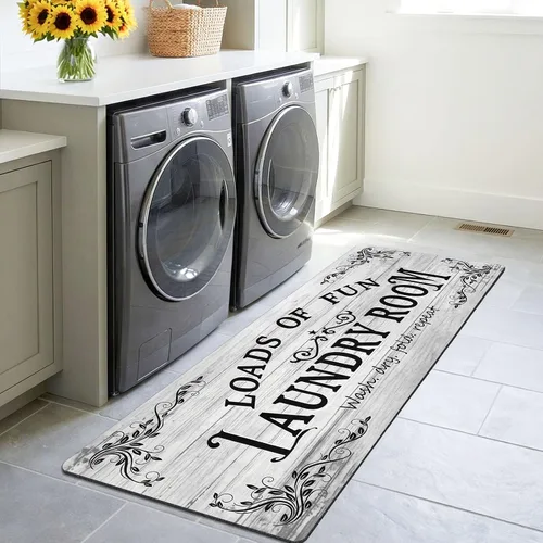 Miniatura 12 de Lansny Alfombra de lavandería de 20 x 60 pulgadas, antideslizante, impermeable, para decoración de cuarto de servicio, lavable, alfombra de Gris
