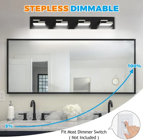 Miniatura 4 de IZORRO Moderna lámpara LED de tocador de baño (30 pulgadas, 4 luces, 5 CCT, regulable), luces de tocador negras mate para accesorios de iluminación