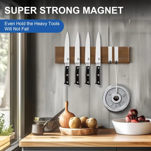 Miniatura 8 de ENOKING Soporte magnético para cuchillos de 10 pulgadas para refrigerador, tira de cuchillos de madera de acacia con exquisita caja de regalo