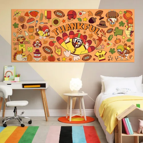 Miniatura 6 de BZaber Póster gigante para colorear de otoño de Acción de Gracias, 55 x 24 pulgadas, pancarta de dibujo de papel de pavo de fútbol, calabaza, hoja