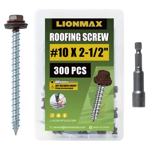 Miniatura 15 de LIONMAX 300 piezas de tornillos para techos de metal #10 × 1 pulgada, revestimiento antioxidante, cabeza hexagonal, tornillo de chapa metálica