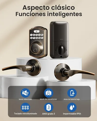 Miniatura 4 de Veise Cerradura de puerta de entrada sin llave con 2 manijas de palanca, cerrojo de seguridad electrónico, fácil instalación, juego de cerradura
