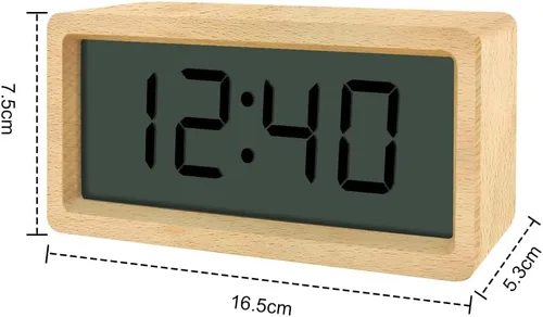 Miniatura 2 de Everwood - Relojes de alarma digitales grandes de madera para dormitorios con pantalla LCD de números grandes, función de repetición, funciona