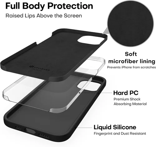 Miniatura 5 de CellEver Funda de silicona resistente para iPhone 13, protección militar contra caídas, protección elevada de pantalla y cámara, interior sin Negro