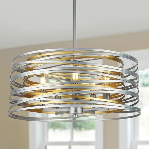 Miniatura 14 de ACNKTZ Lámpara Colgante de Tambor de 12.6'', Luminaria Colgante, Candelabro Retro Semi Empotrado, Candelabros Plateados para Comedor Dormitorio