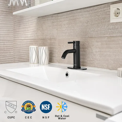 Miniatura 4 de Aquaterior Grifo de lavabo de baño negro mate de una sola manija 1 o 3 agujeros RV lavabo baño vanidad grifo bañera lavabo boho baño grifos CUPC NSF