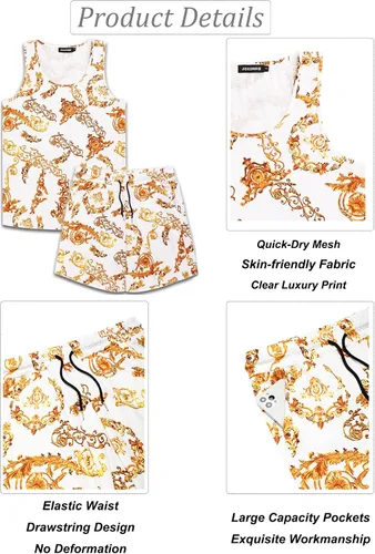 Miniatura 4 de Conjunto de camiseta sin mangas con estampado floral para hombre, camiseta deportiva casual con estampado de lujo, ropa deportiva hawaiana