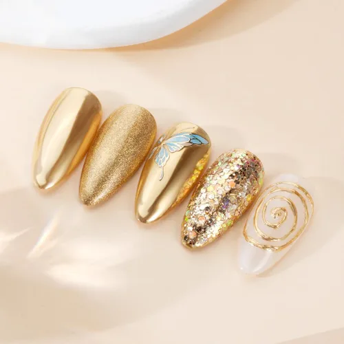 Miniatura 3 de Pretty Diva Polvo Cromado para Uñas - Polvos Cromados para Uñas con Efecto Espejo Dorado Champán, Polvo Cromado Metálico Resaltador para Arte