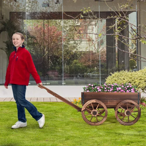 Miniatura 6 de LDAILY Moccha - Carro de madera con 4 ruedas para maceta de flores y flores, para el hogar, jardín, interior y exterior