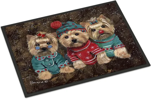 Caroline's Treasures PPP3291JMAT Yorkshire Terrier Yorkie Christmas Elfos Felpudo de 24 x 36 pulgadas, tapete para puerta delantera, interior y