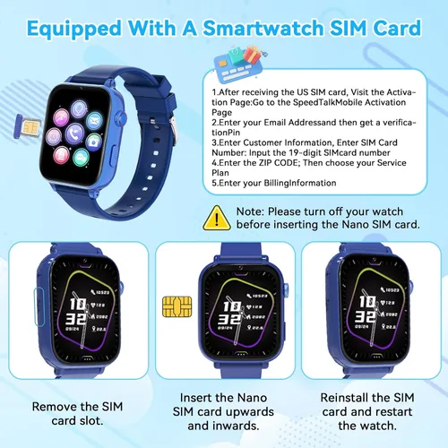 Miniatura 7 de Reloj inteligente 4G para niños, reloj inteligente para niños y niñas de 4 a 12 años con llamadas, SOS, controles parentales, juegos, cámara