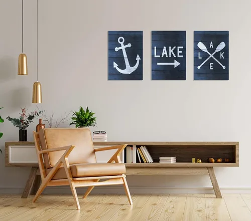 Miniatura 3 de Nautical Anchor - Lienzo decorativo para pared, diseño de lago de 11 x 14 pulgadas (juego de 3) para el hogar, dormitorio, sala de estar, porche