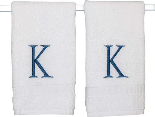 Miniatura 106 de Toalla de mano con inicial beige para baño, toalla bordada decorativa de calidad de hotel de lujo con monograma para tocador, spa, certificado
