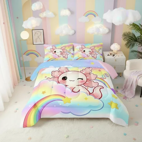 Miniatura 27 de QOOMO Juego de edredón de 3 piezas con diseño de mariposa de dibujos animados, tamaño individual, bonito juego de ropa de cama con lazo