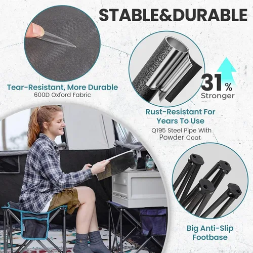 Miniatura 6 de FUNDANGO Taburete de campamento de gran tamaño para adultos, paquete de 2 reposapiés otomano plegable grueso acolchado de 18.1 pulgadas, sillas